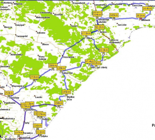 Mapa trasy 15.08.2008 #yamaha #Fj1200 #fido #motocykl #turystyka #kbm