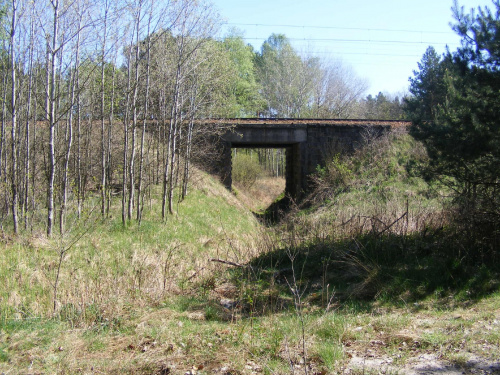 Most kawałek dalej w stronę Wykna ( linia kolejowa Koluszki - Tomaszów , odcinek Mikołajów -Wykno ) . Ten kanał odprowadza nadmiar wody ze zbiorników przeciwpożarowych , które znajdują się zaraz po drugiej stronie mostu .