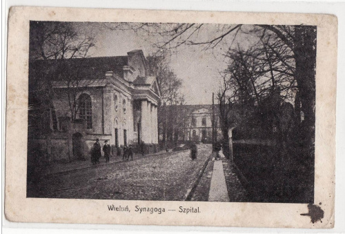 Wieluń 1915 - synagoga i szpital #Wieluń #synagoga #szpital #Judaica