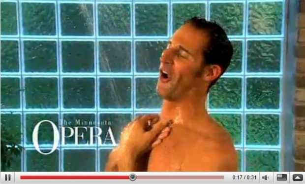 James Valenti in the shower, singing Rodolfo's famous aria
"I touch myself"
Reklama Minnesota Opera.