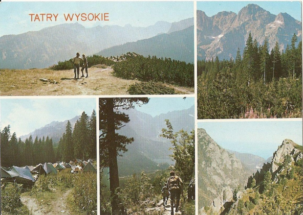 Tatry Wysokie_1) Widok ze Świstówki na Tatry Bielskie.
2) Mięguszowieckie Szczyty.
3) Pole namiotowe na polanie Włosienica.
4) Ścieżka na Świstówkę, w głębi Morskie Oko.
5) Dolina Dolina Roztoki i Opalone.